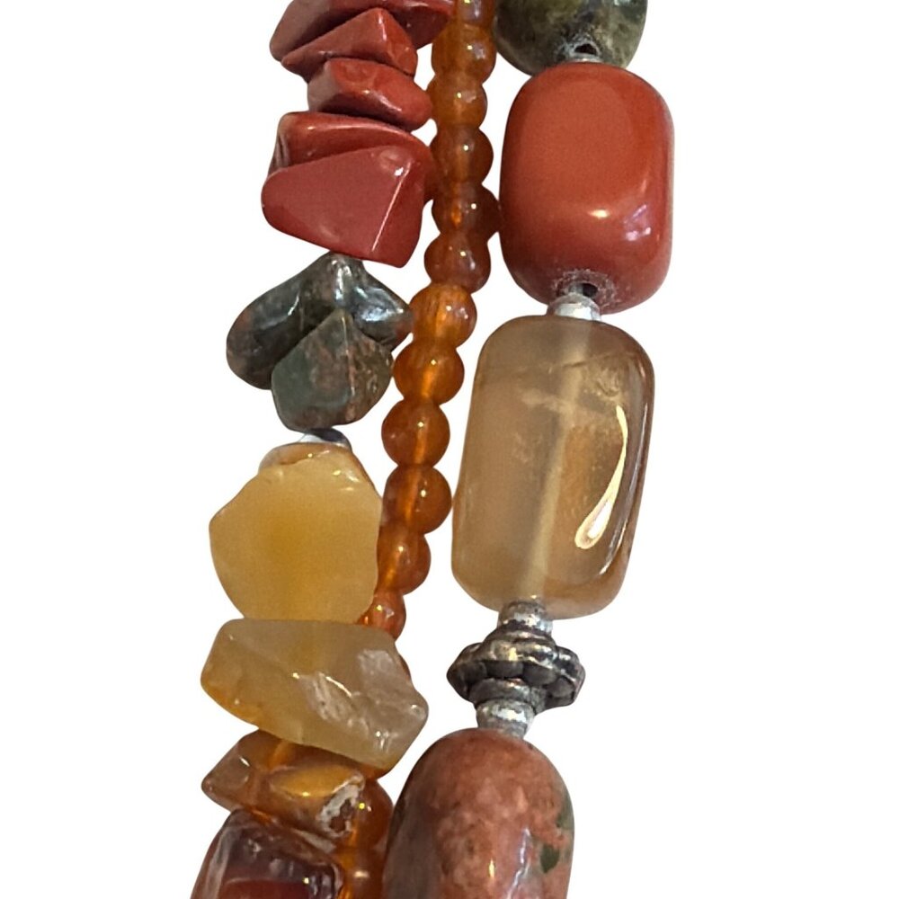 Vtg 3 Strand Necklace Quartz Jasper Beads Silver Tone Cold 17" Estate  95.18g - Picture 3 of 5